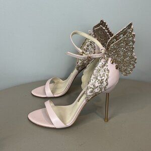 Sophia Webster Pink Butterfly Heels Silver Glitter Size 6.5 / 37 with Defect